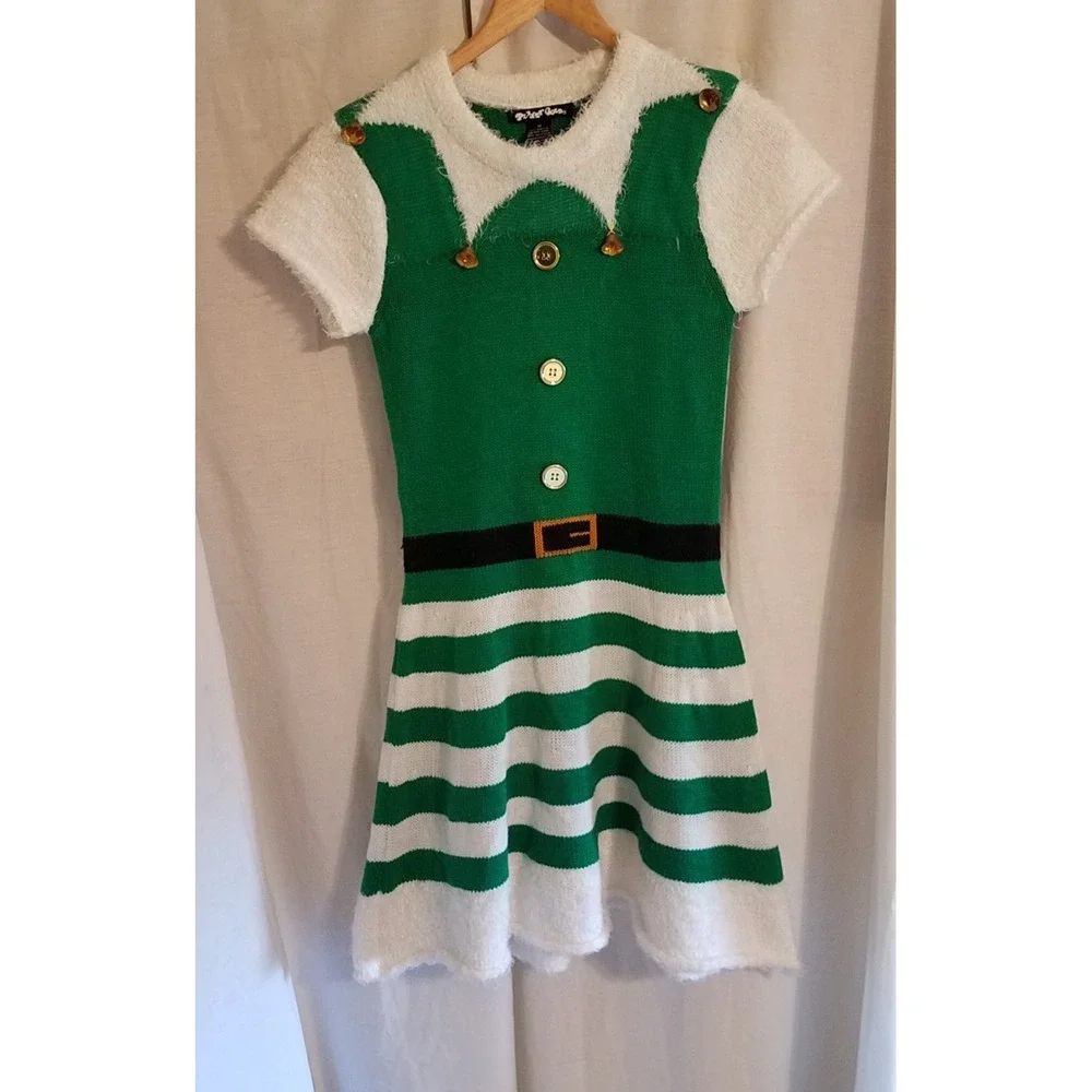 Planet Gold Women's/Girls Christmas Elf‎ Green Dress with Bells Size Med